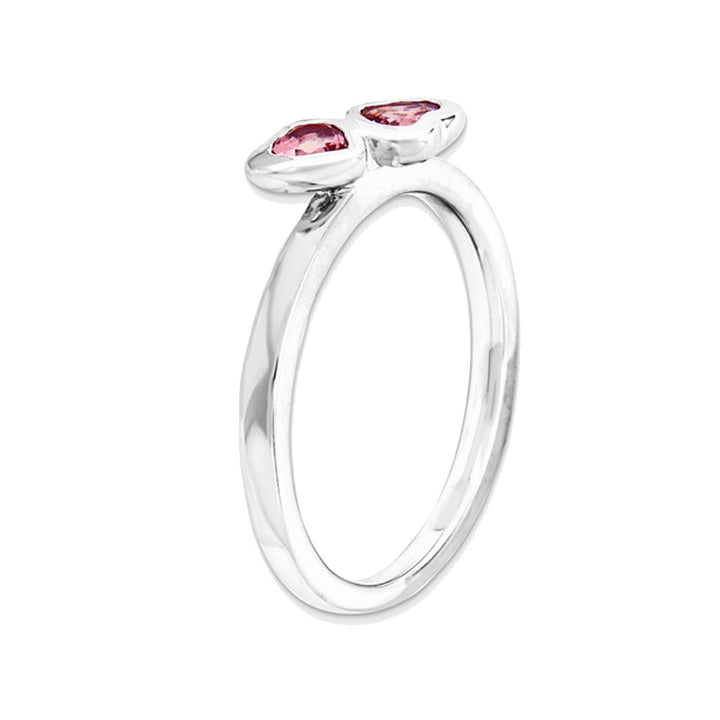 Pink Tourmaline Double Heart Ring 2/5 Carat (ctw) in Sterling Silver Image 3