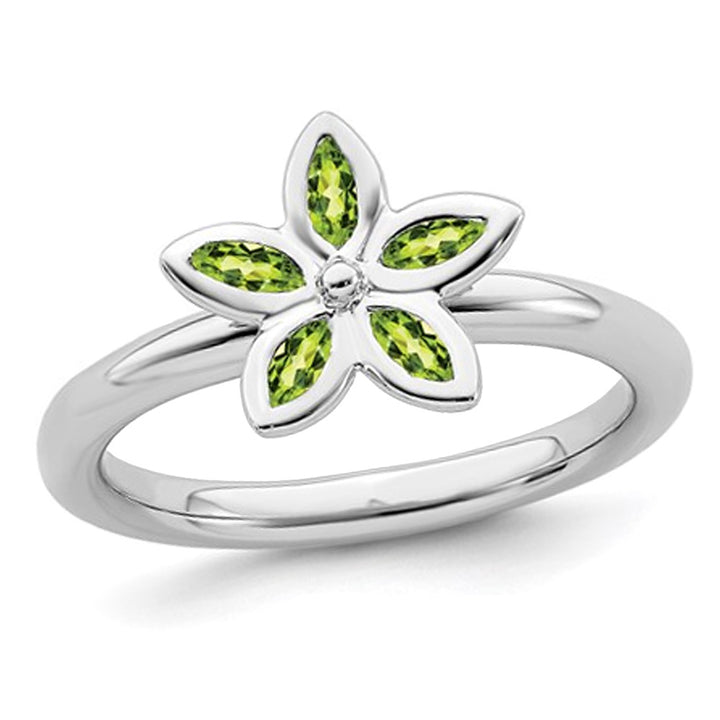 2/5 Carat (ctw) Green Peridot Flower Ring in Sterling Silver Image 1