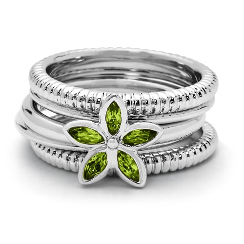 2/5 Carat (ctw) Green Peridot Flower Ring in Sterling Silver Image 2