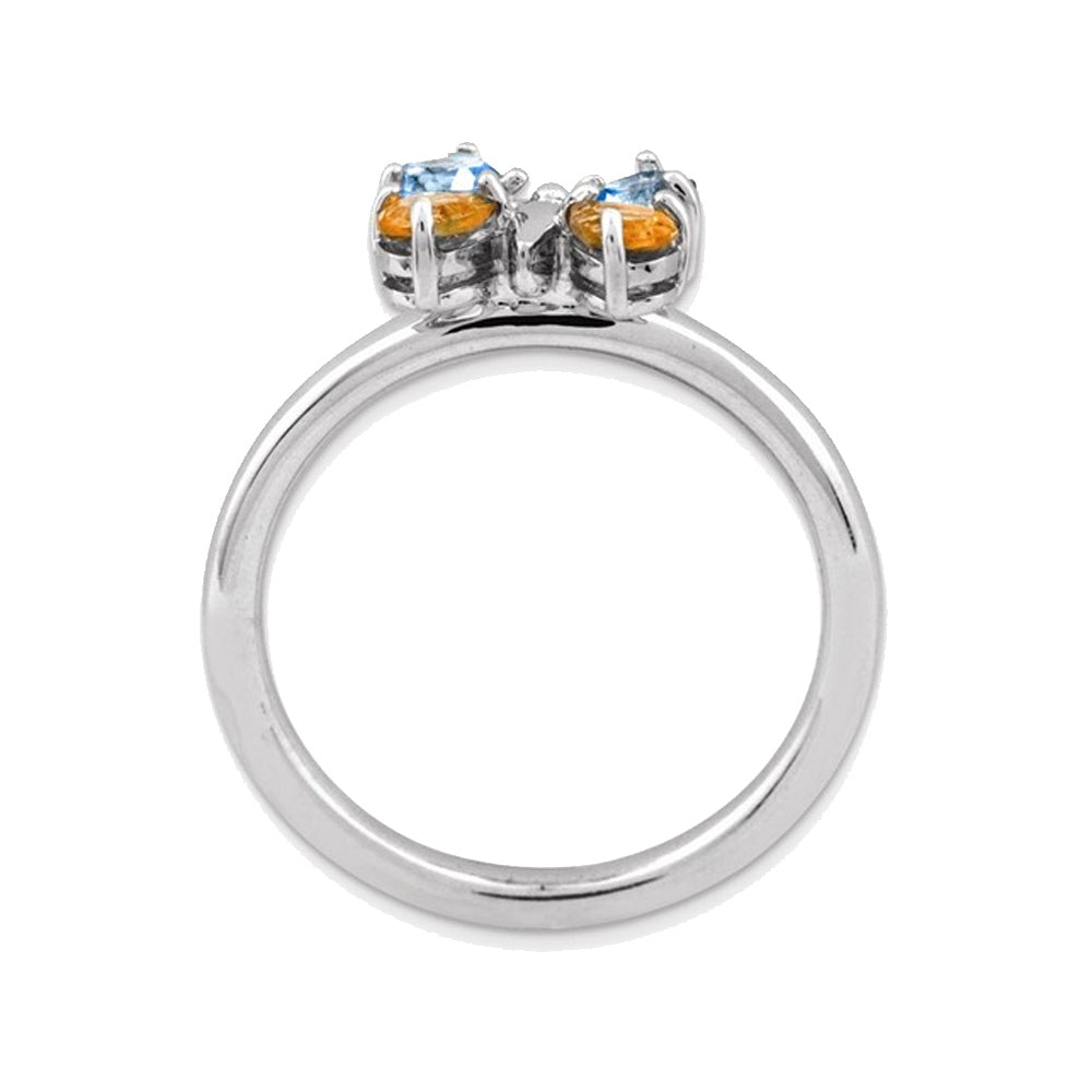 1/2 Carat (ctw) Citrine and Blue Topaz Butterfly Ring in Sterling Silver Image 2