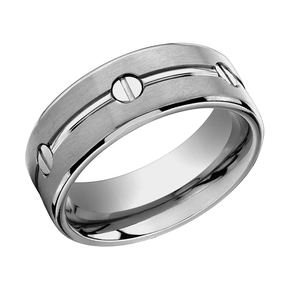 Mens 8mm Satin Comfort Fit Wedding Band Ring in Titanium Image 1