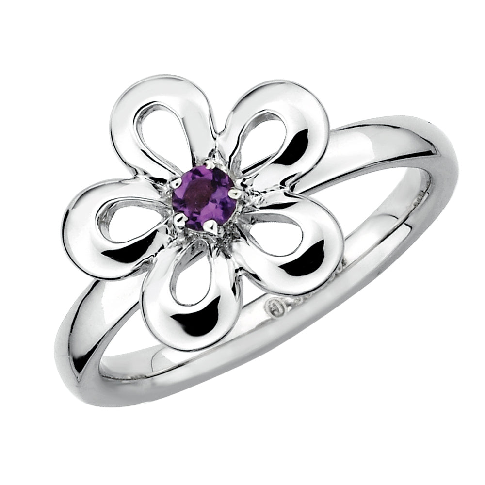 1/10 Carat (ctw) Amethyst Flower Ring in Sterling Silver Image 6
