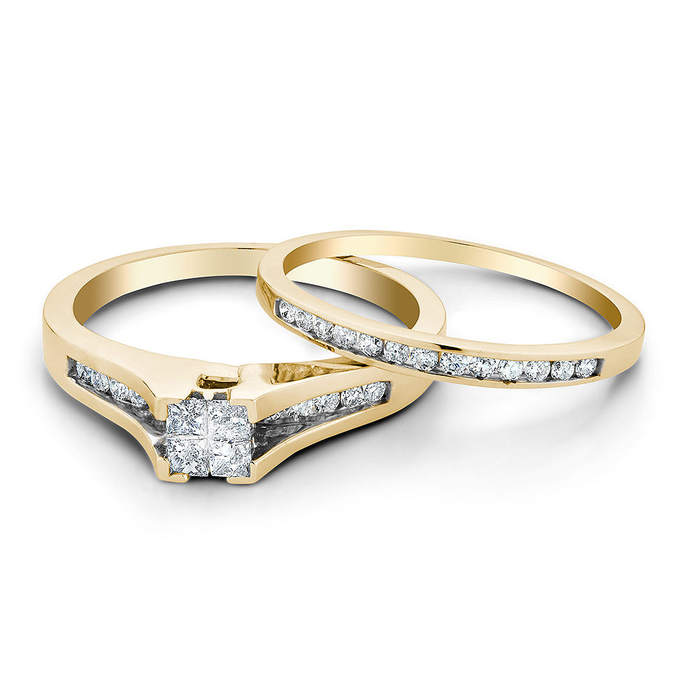 1/2 Carat (ctw I-JI2-I3 ) Princess Cut Diamond Engagement Ring and Wedding Band Set in 10K Yellow Gold Image 3