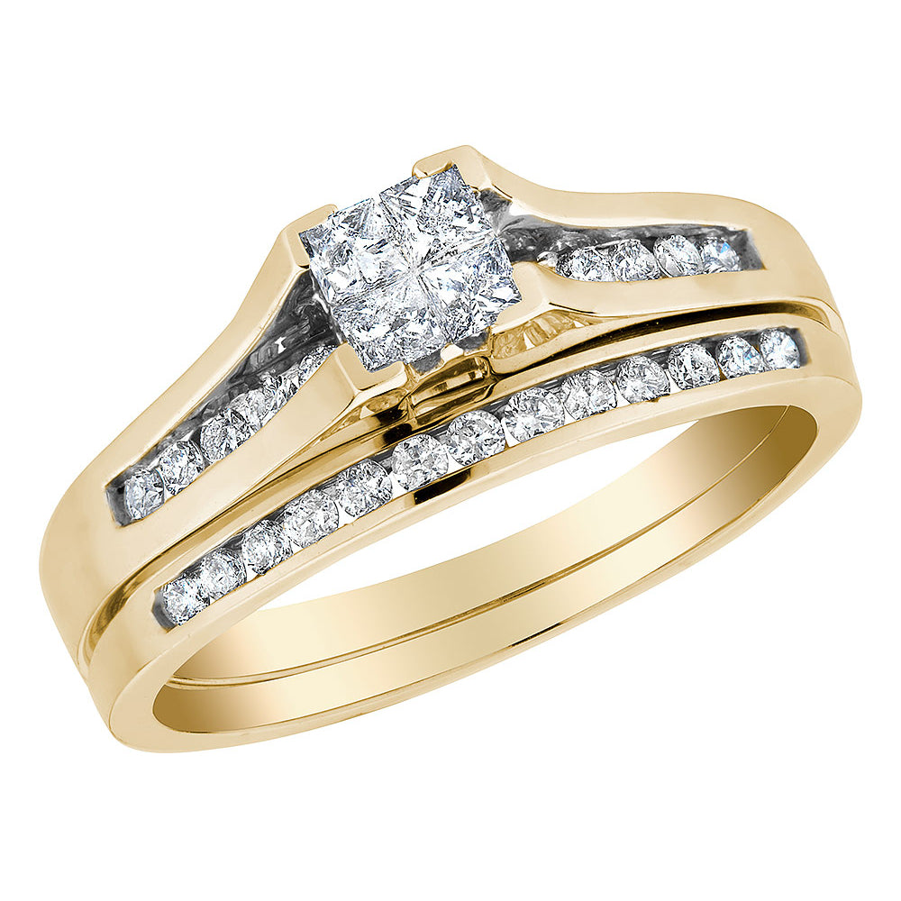 1/2 Carat (ctw I-JI2-I3 ) Princess Cut Diamond Engagement Ring and Wedding Band Set in 10K Yellow Gold Image 4