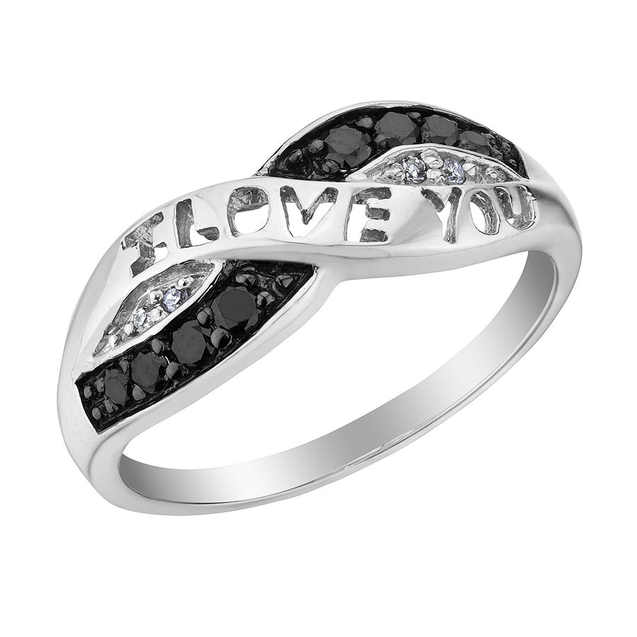 White and Black Diamond I Love You Promise Ring 1/10 Carat (ctw) in Sterling Silver Image 1