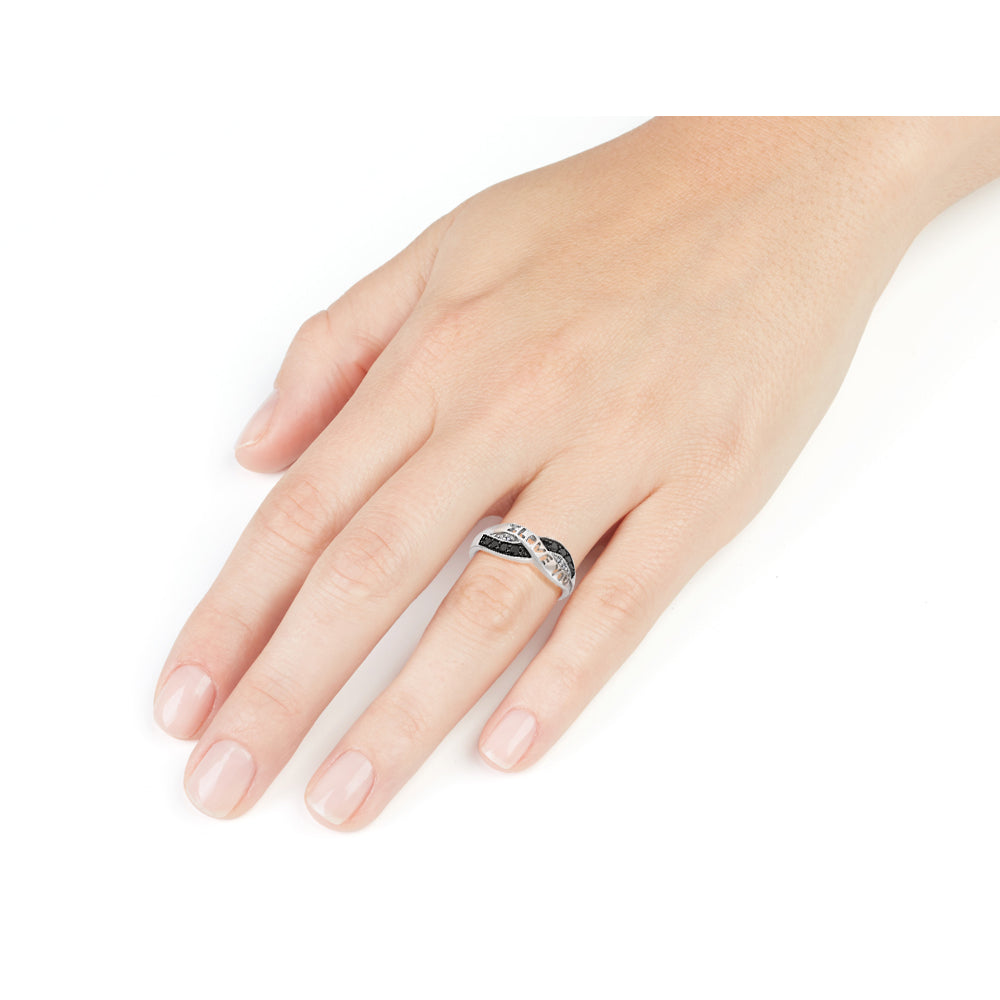 White and Black Diamond I Love You Promise Ring 1/10 Carat (ctw) in Sterling Silver Image 2