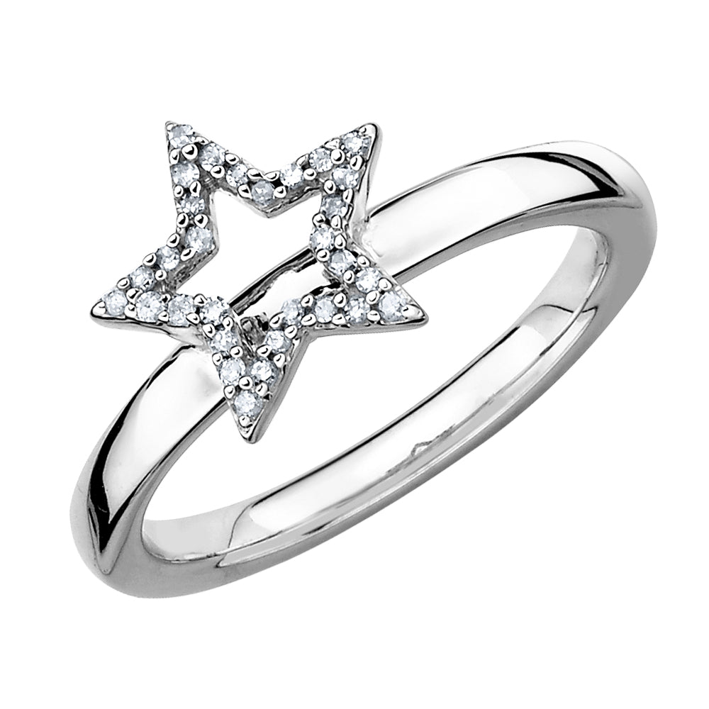 Star Ring with Diamond Accent in Sterling Silver Image 1