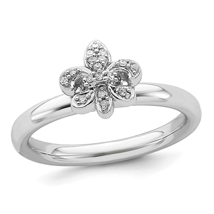 Fleur de lis Ring with Diamond Accent in Sterling Silver Image 1