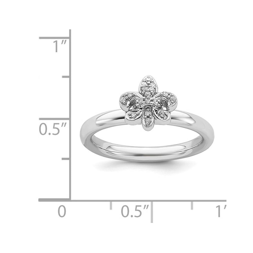 Fleur de lis Ring with Diamond Accent in Sterling Silver Image 3