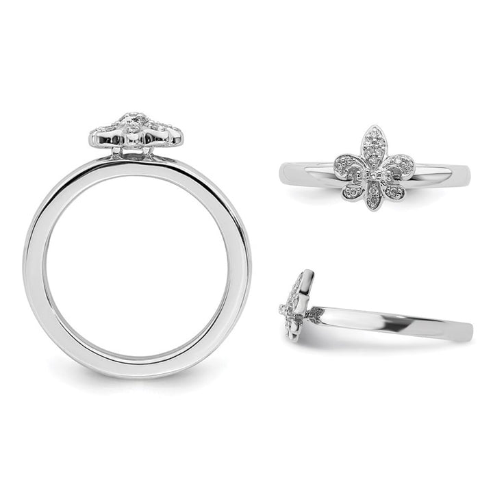 Fleur de lis Ring with Diamond Accent in Sterling Silver Image 4