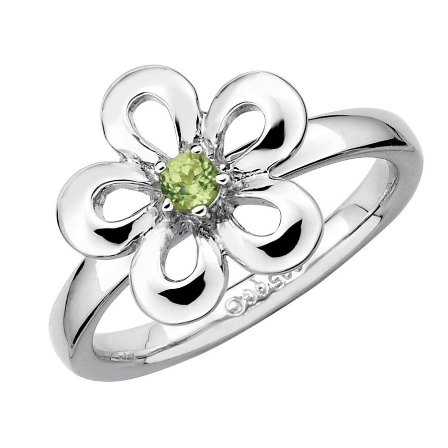 Green Peridot Flower Ring 1/10 Carat (ctw) in Sterling Silver Image 1