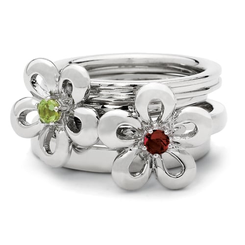 Green Peridot Flower Ring 1/10 Carat (ctw) in Sterling Silver Image 2