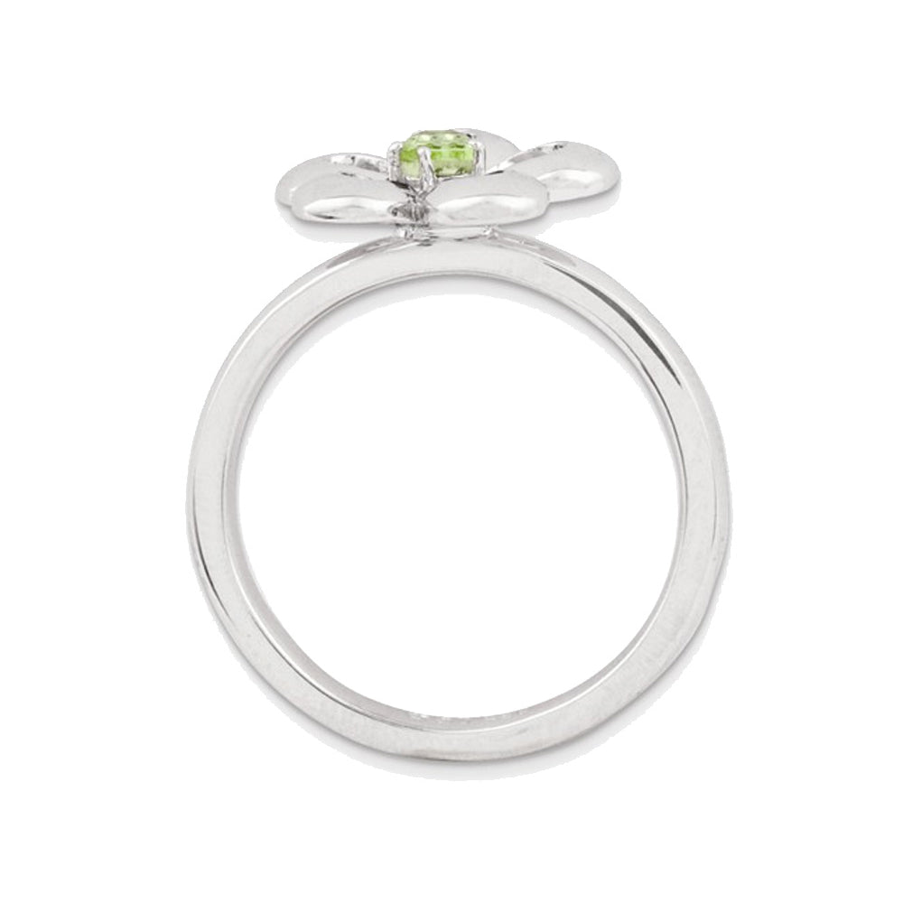 Green Peridot Flower Ring 1/10 Carat (ctw) in Sterling Silver Image 4