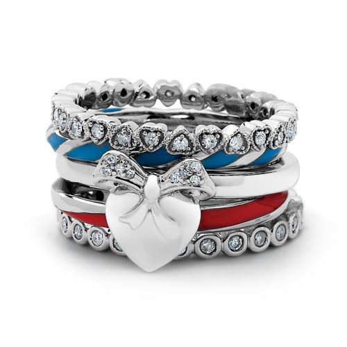 Heart and Bow Ribbon Ring with Diamond Accent in Sterling Silver Image 2