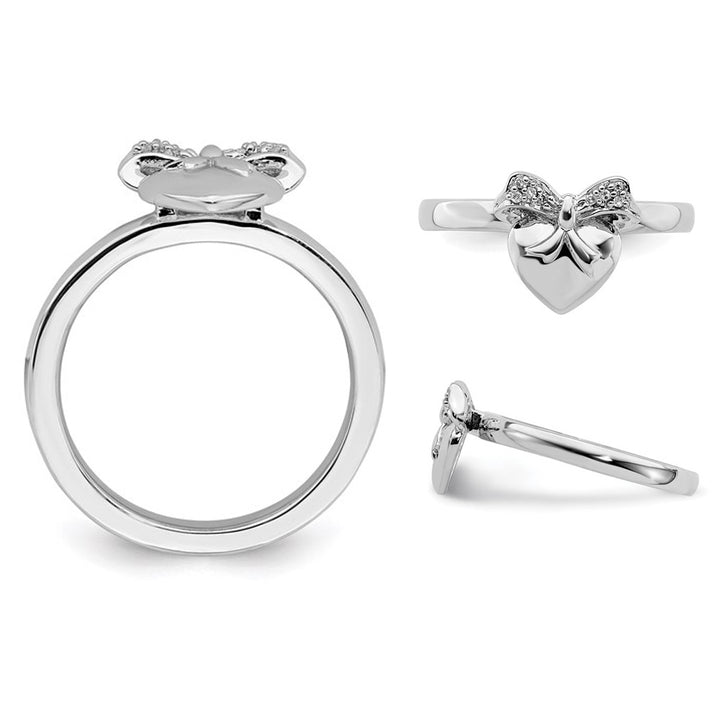 Heart and Bow Ribbon Ring with Diamond Accent in Sterling Silver Image 3