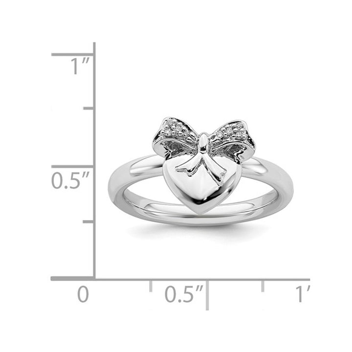 Heart and Bow Ribbon Ring with Diamond Accent in Sterling Silver Image 4