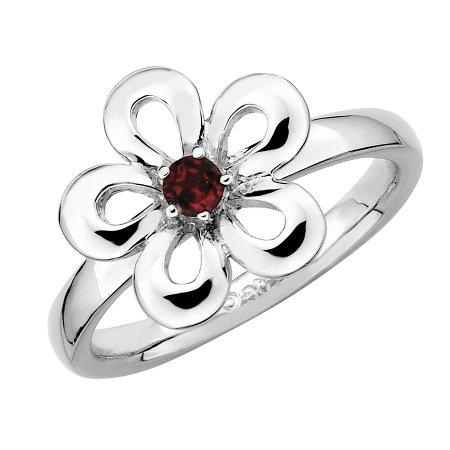 Red Garnet Flower Ring 1/10 Carat (ctw) in Sterling Silver Image 1