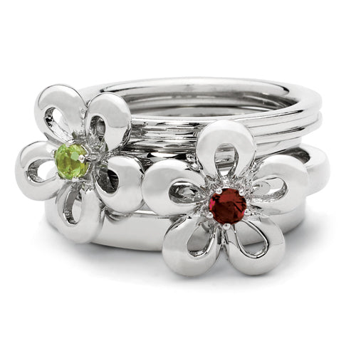 Red Garnet Flower Ring 1/10 Carat (ctw) in Sterling Silver Image 2