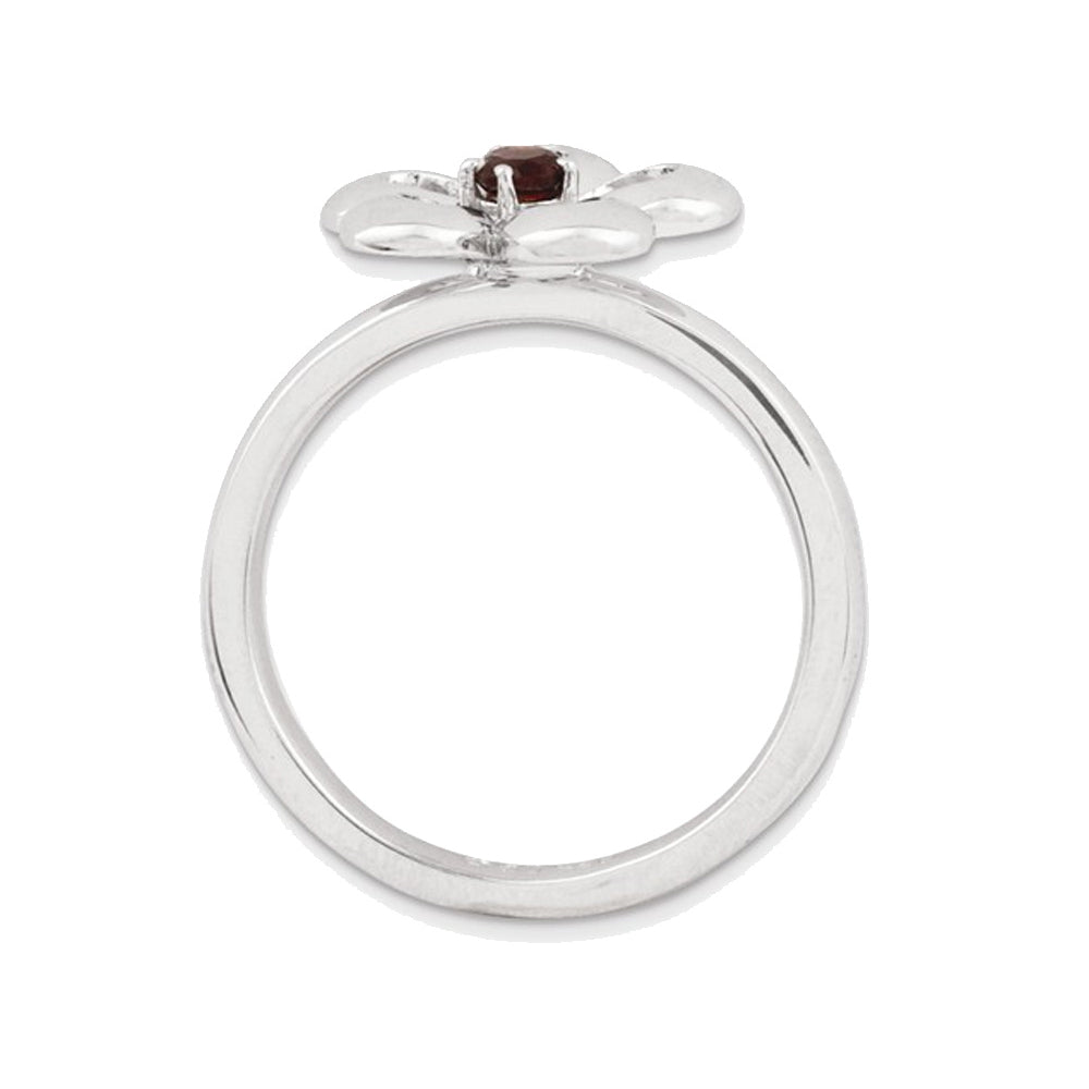 Red Garnet Flower Ring 1/10 Carat (ctw) in Sterling Silver Image 3