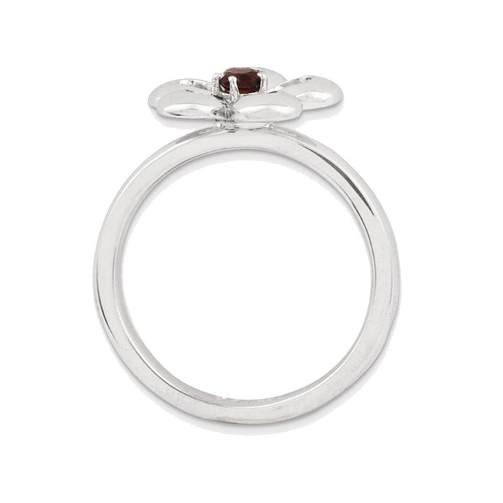 Red Garnet Flower Ring 1/10 Carat (ctw) in Sterling Silver Image 3