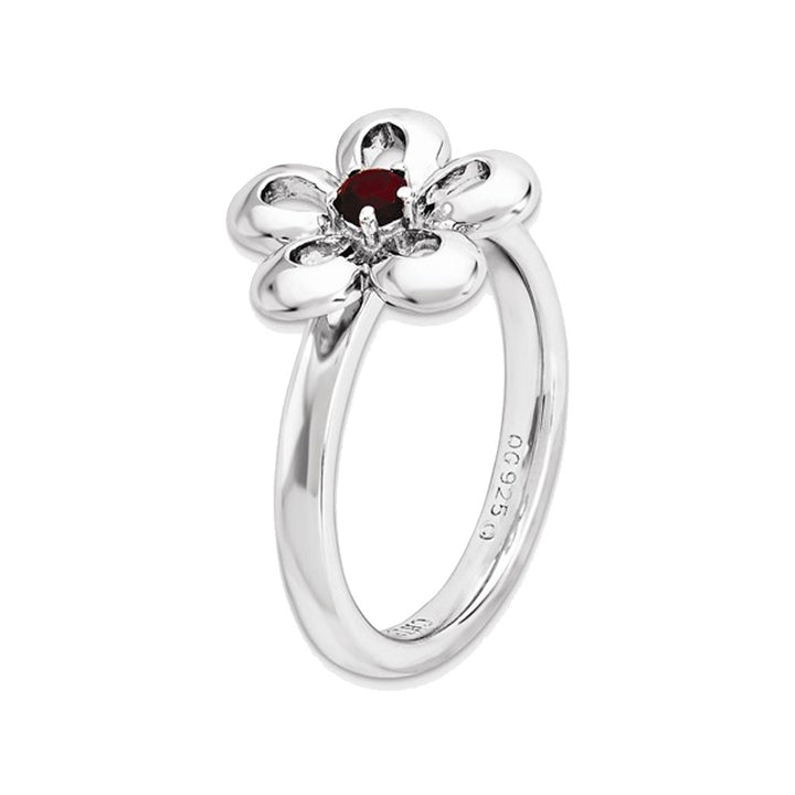 Red Garnet Flower Ring 1/10 Carat (ctw) in Sterling Silver Image 4