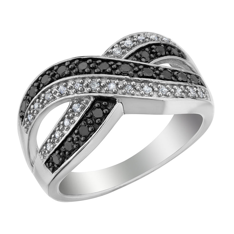 1/4 Carat (ctw) White and Black Diamond Infinity Ring in Sterling Silver Image 1