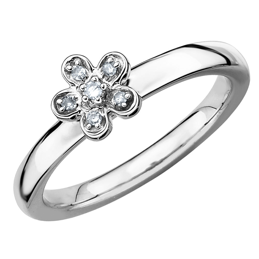 Sterling Silver Flower Ring with Diamond Accent Image 4