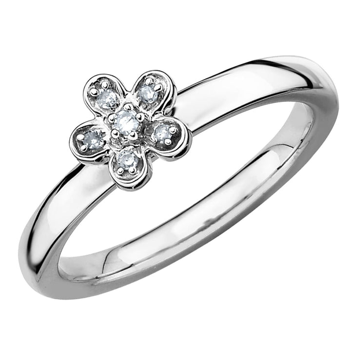 Sterling Silver Flower Ring with Diamond Accent Image 1