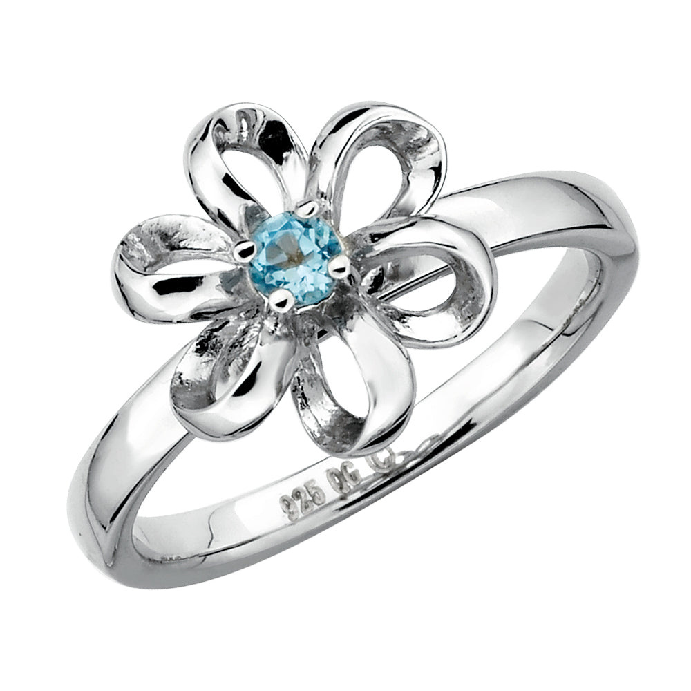 1/10 Carat (ctw) Blue Topaz Flower Ring in Sterling Silver Image 6