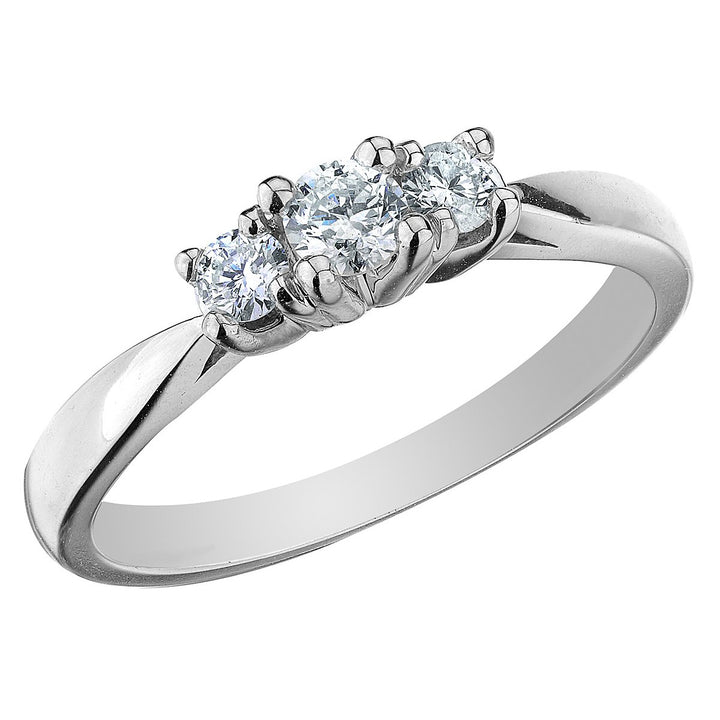 1/4 Carat (ctw) Diamond Three Stone Anniversary Ring in 10K White Gold Image 1