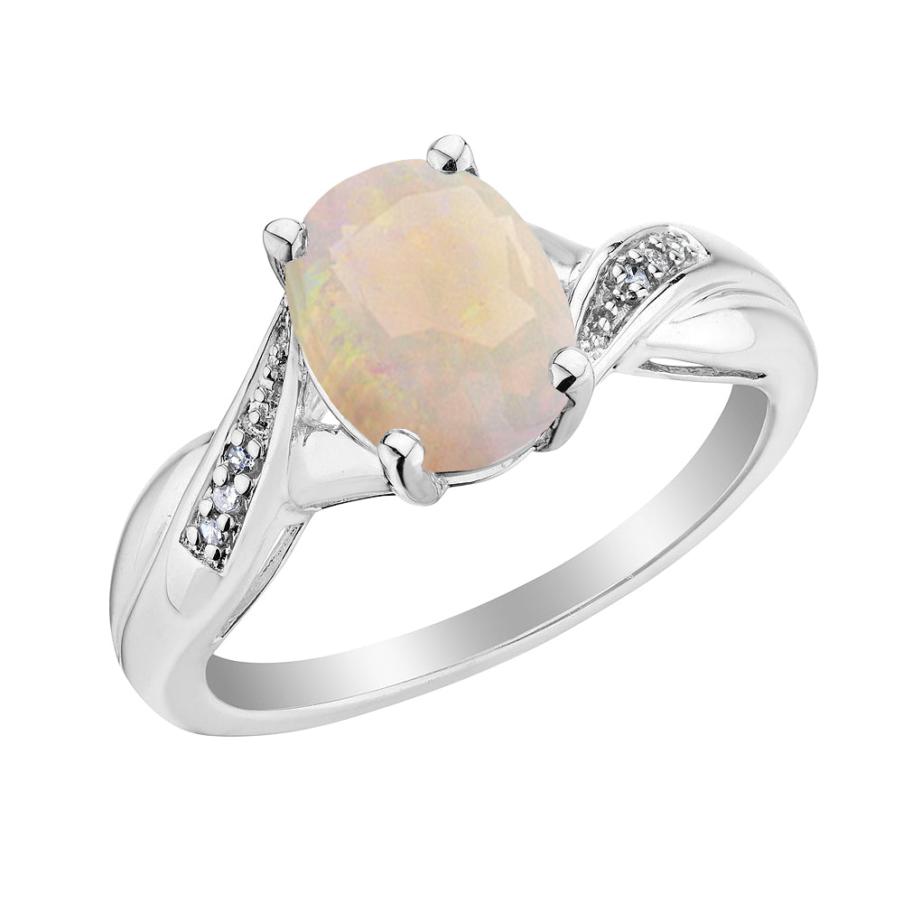 Created Opal Ring with Diamonds 1.60 Carat (ctw) in Sterling Silver Image 1