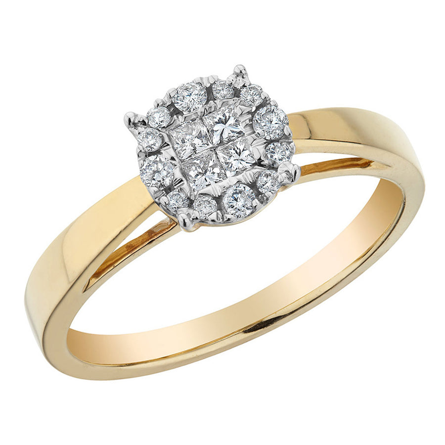 1/4 Carat (ctw G-H I1-I2) Diamond Cluster Ring in 14K Yellow Gold Image 1