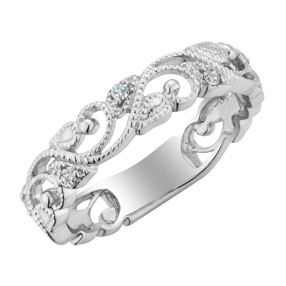 1/10 Carat (ctw I2-I3) Accent Diamond Filigree Ring Band in Sterling Silver Image 2