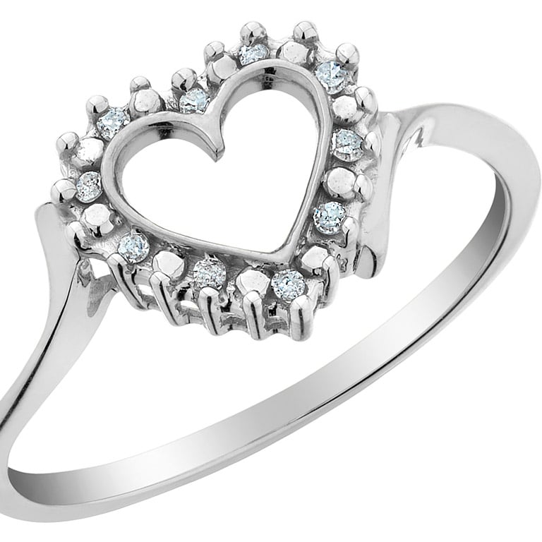 Accent Diamond Heart Promise Ring in 10K White Gold Image 1