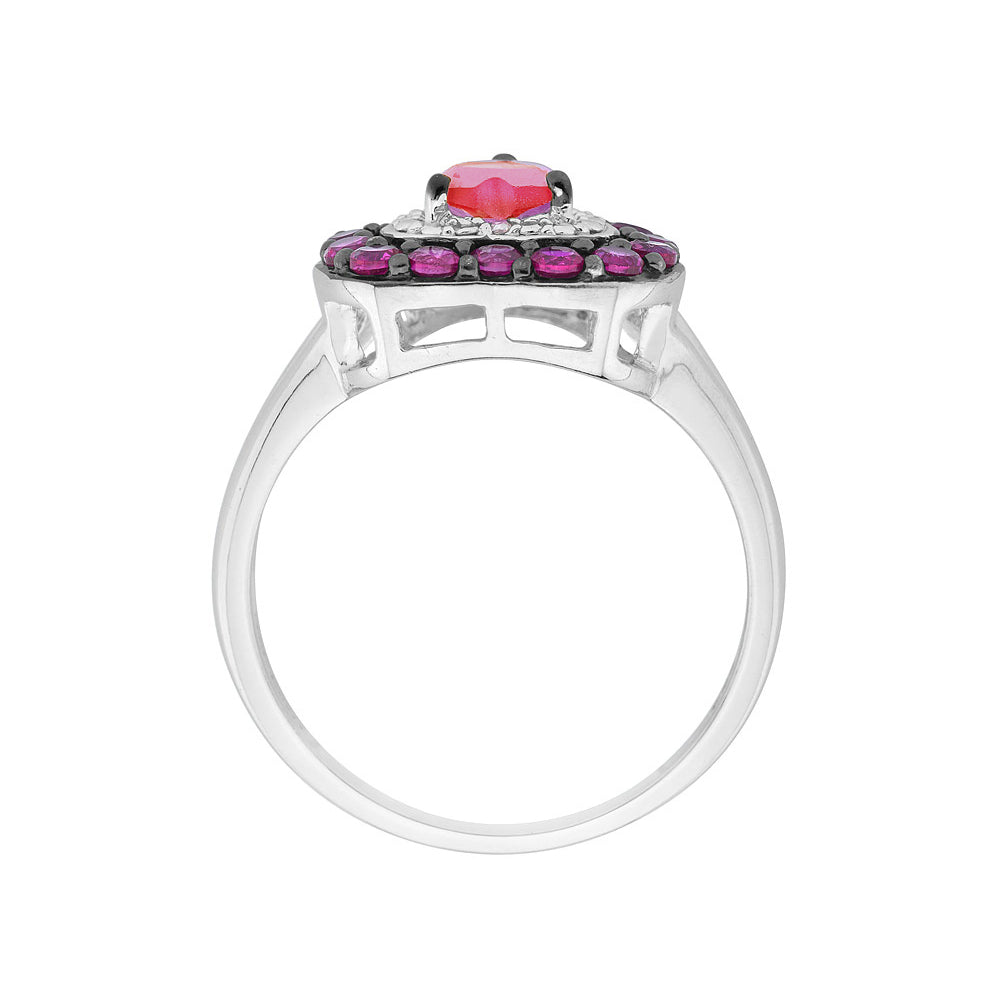 Lab Created Ruby and Pink Sapphire Heart Ring with Diamonds in Sterling Silver Image 2