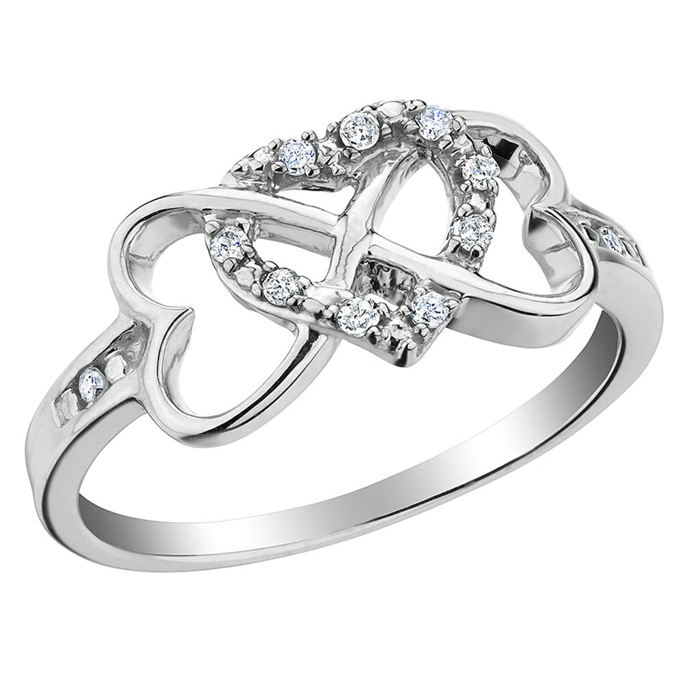 Infinity Triple Heart Diamond Ring 1/10 Carat (ctw) in Sterling Silver Image 1