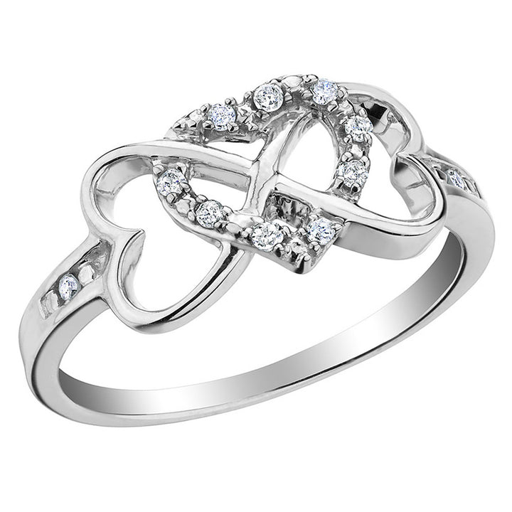 Infinity Triple Heart Diamond Ring 1/10 Carat (ctw) in Sterling Silver Image 1