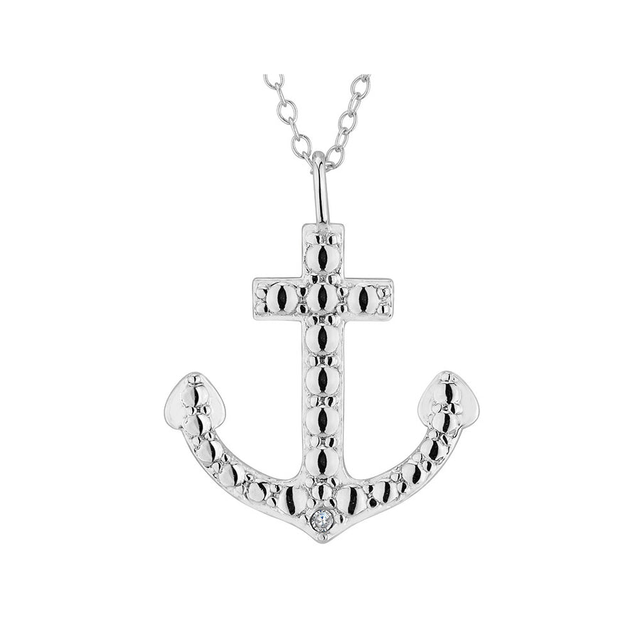 Anchor Pendant Necklace with Diamond Accent in Sterling Silver with Chain Image 1