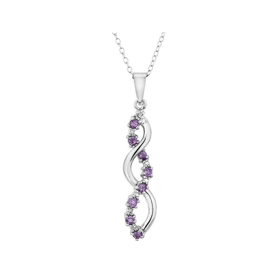 Amethyst Infinity Pendant Necklace with Diamond Accent in Sterling Silver with Chain Image 1