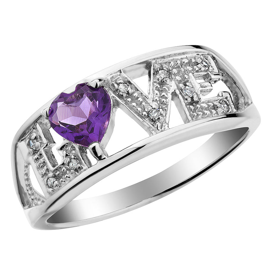 Amethyst Love Ring with Diamonds 1/3 Carat (ctw) in Sterling Silver Image 1