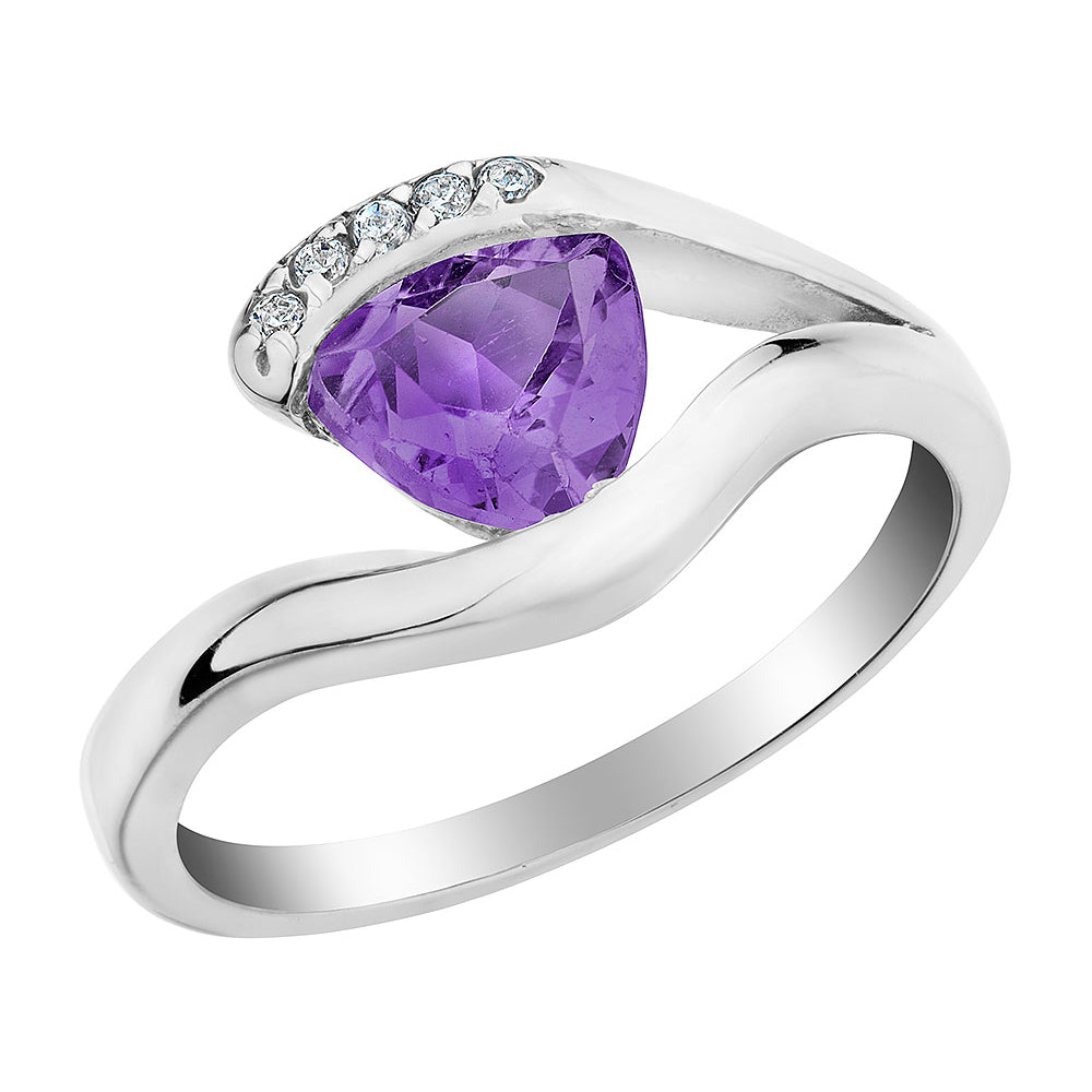 1/2 Carat (ctw) Amethyst Ring with Accent Diamonds in Sterling Silver Image 1