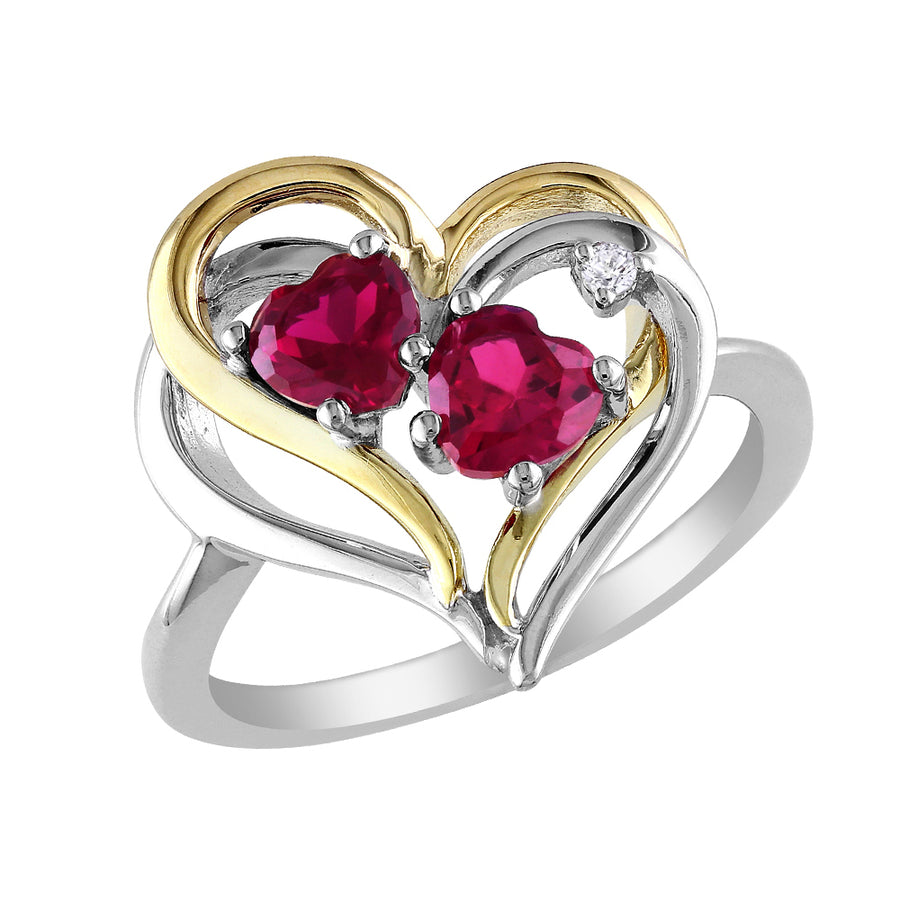1.10 Carat (ctw) Lab-Created Ruby Heart Ring with Diamonds in Sterling Silver with Yellow Plating Image 1