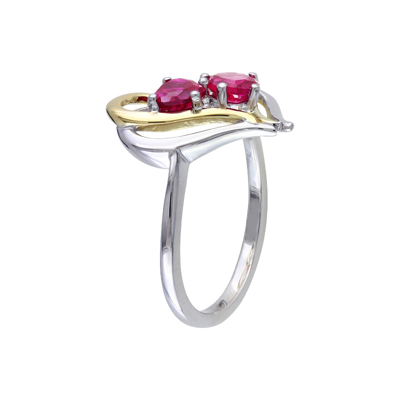 1.10 Carat (ctw) Lab-Created Ruby Heart Ring with Diamonds in Sterling Silver with Yellow Plating Image 2