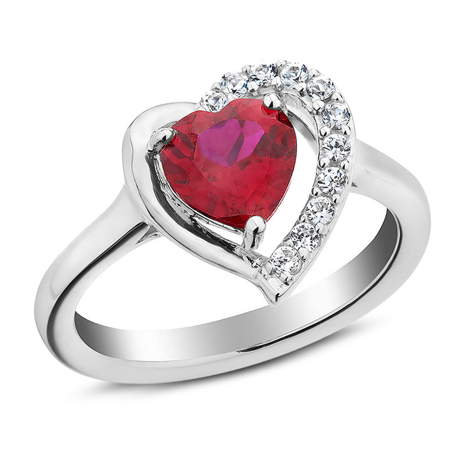 1.40 Carat (ctw) Lab-Created Ruby Heart Ring with White Sapphires in Sterling Silver Image 1
