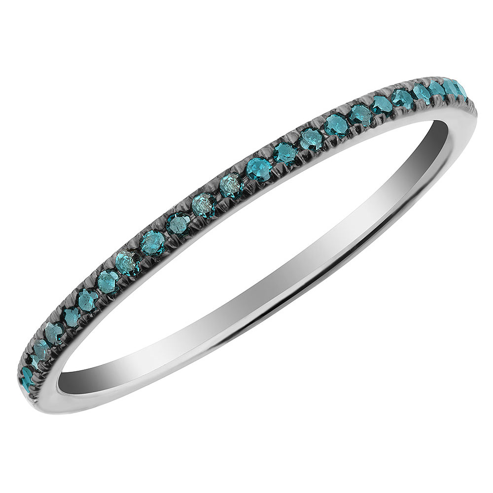 Blue Diamond Band Ring 1/10 Carat (ctw) in 10K White Gold Image 1