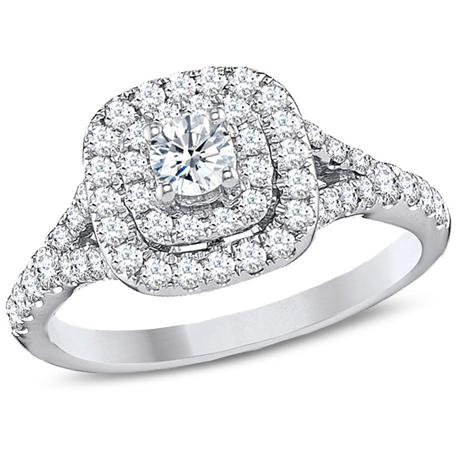 1.00 Carat (I1-I2) Diamond Double Halo Engagement Ring in 14K White Gold Image 1