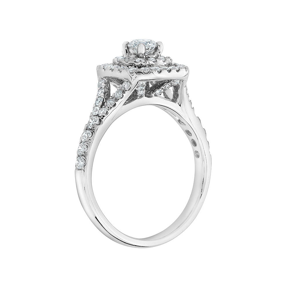1.00 Carat (I1-I2) Diamond Double Halo Engagement Ring in 14K White Gold Image 3