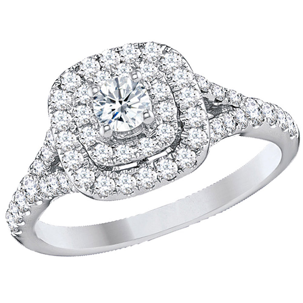 1.00 Carat (I1-I2) Diamond Double Halo Engagement Ring in 14K White Gold Image 4