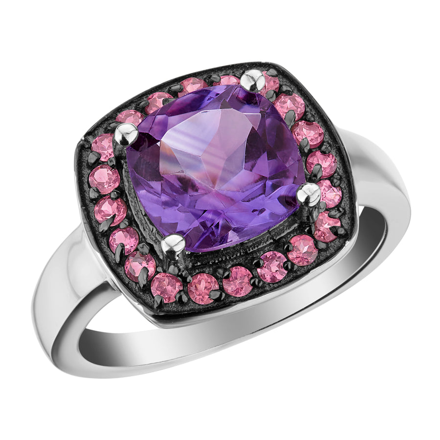 Amethyst Ring with Rhodolite Halo in Sterling Silver Image 1