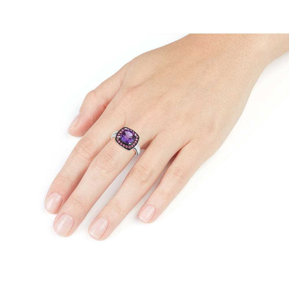 Amethyst Ring with Rhodolite Halo in Sterling Silver Image 2
